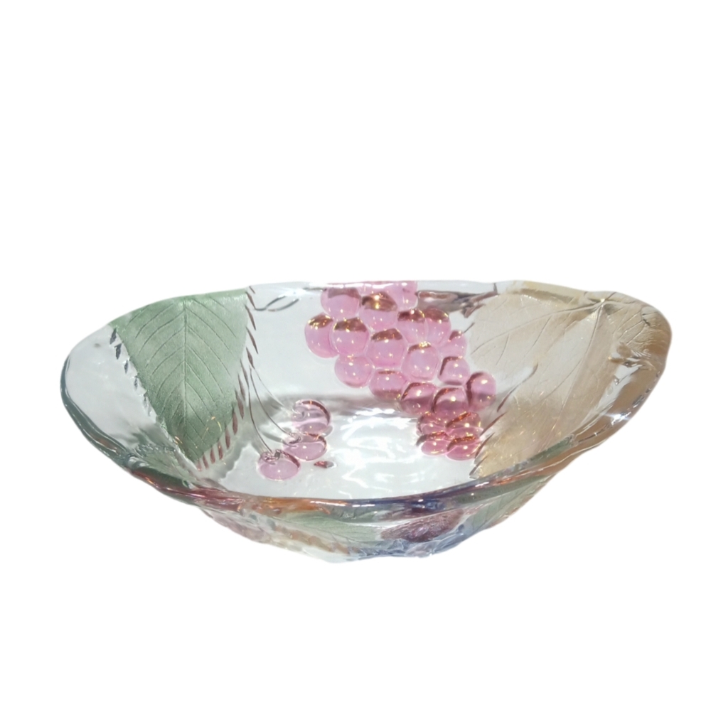 Soga Japanese Art Glass Bowl with Fruit & Floral Design | 7". NWOT